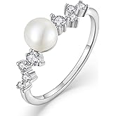STARCHENIE Freshwater Cultured Pearl Ring 925 Sterling Silver 6mm White Pearl Rings for Women Anniversary Jewelry Size 5-10