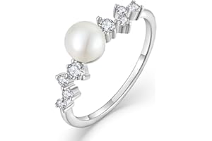 STARCHENIE Freshwater Cultured Pearl Ring 925 Sterling Silver 6mm White Pearl Rings for Women Anniversary Jewelry Size 5-10