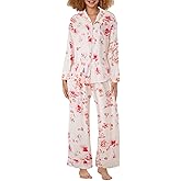 BHMAWSRT Womens 2 Piece Outfit Satin Pajamas Floral LongSleeve Button Shirt with Pants Pjs Sleepwear