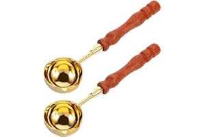 Lexziuo 2PCS Vintage Metal Wax Seal Melting Spoons, Portable Retro Wax Melter Scoop with Long Wooden Handle for Envelopes, Se