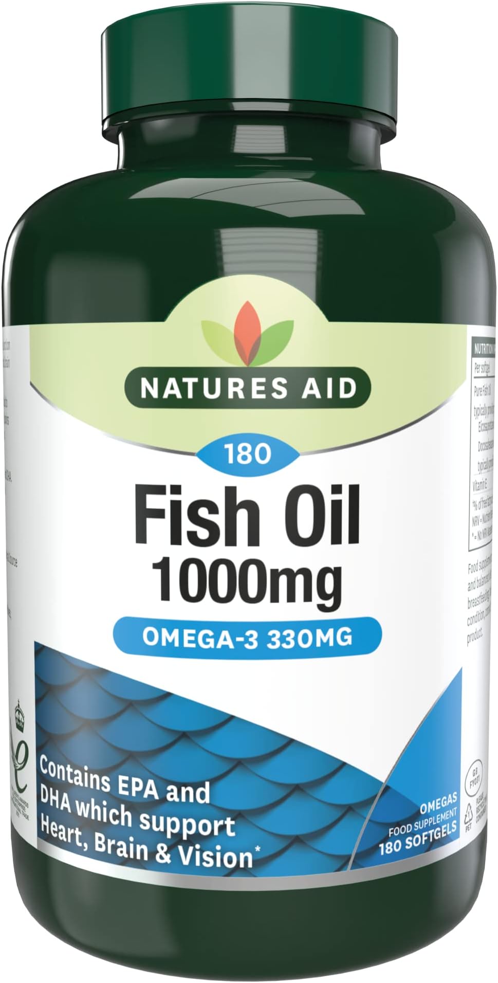 Natures Aid Fish Oil 1000mg Omega 3 180 Capsules High Strength EPA DHA