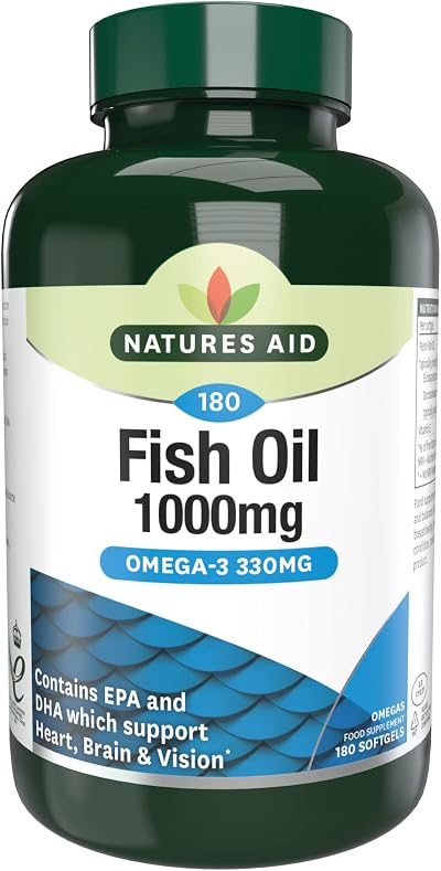 Natures Aid Fish Oil 1000mg Omega 3 180 Capsules High Strength EPA DHA