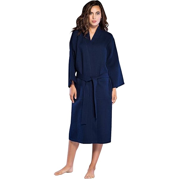 Blue Long Retro 1930-40's Dressing Gown Robe with Attached Belt (Thicker Md  Wt Rayon/LG, Navy) at Amazon Women's Clothing store