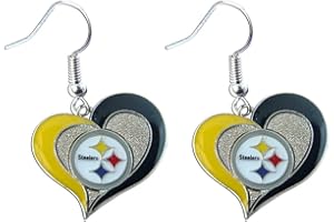 aminco womens NFL Pittsburgh Steelers Swirl Heart Earrings Multi, One Size
