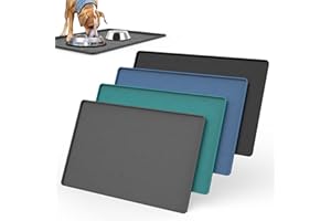 IYYI Cat Food Mat, Silicone Pet Food Mat for Floor, Waterproof Non Slip Pet Feeding Mat, Raised Edge Cat Bowl Mat to Stop Food Spills and Water Messes (Gray+L)