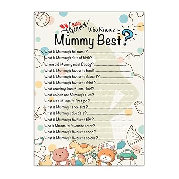 Who Knows Mummy Best Baby Shower Party Games Set Of 10 Cards Baby