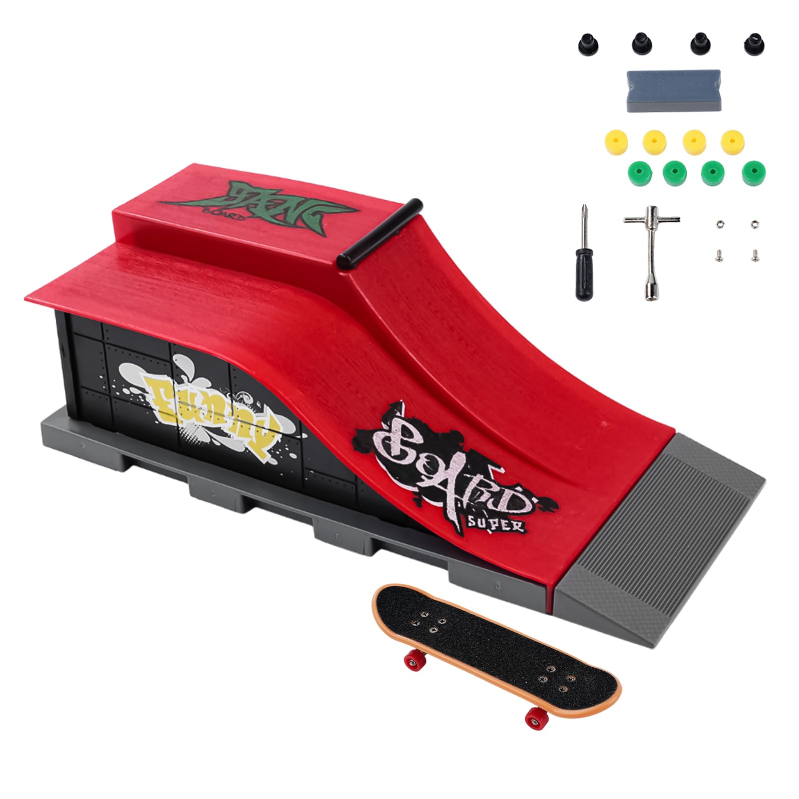 BOROCO Mini Finger Skateboard and Ramp DIY Assembly Mini Finger Skateboard Ultimate Park Set Ramps for Kids Training (Ages 6+)