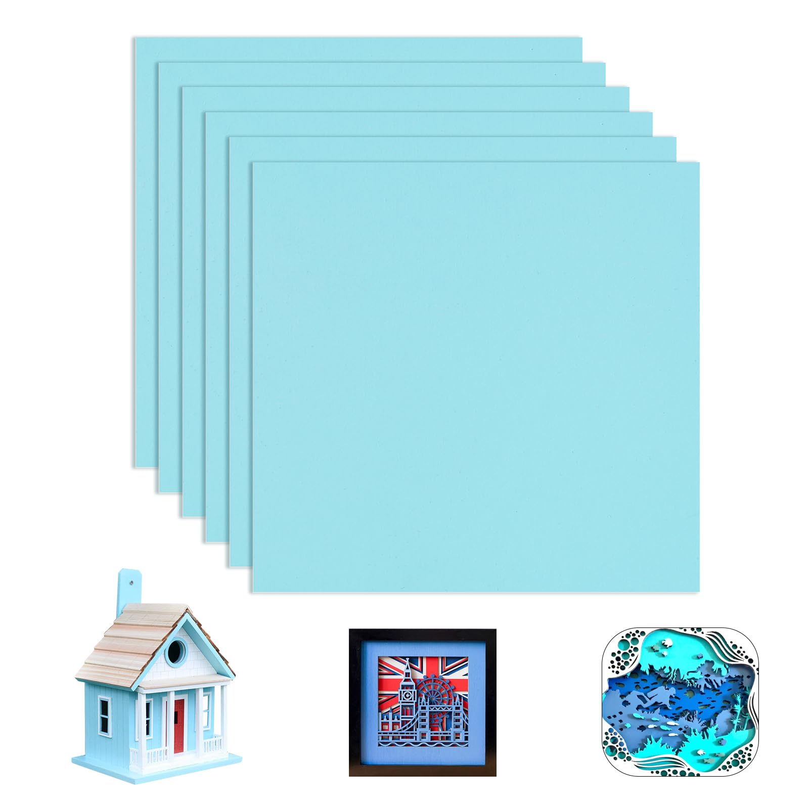 sculpfunDIY 6 pieces Blue MDF Wood Boards for Crafts, 30cm*30cm Medium Density Fiberboard Wooden Sheet, 3mm MDF Sheet for Laser Engraving CNC Cutting