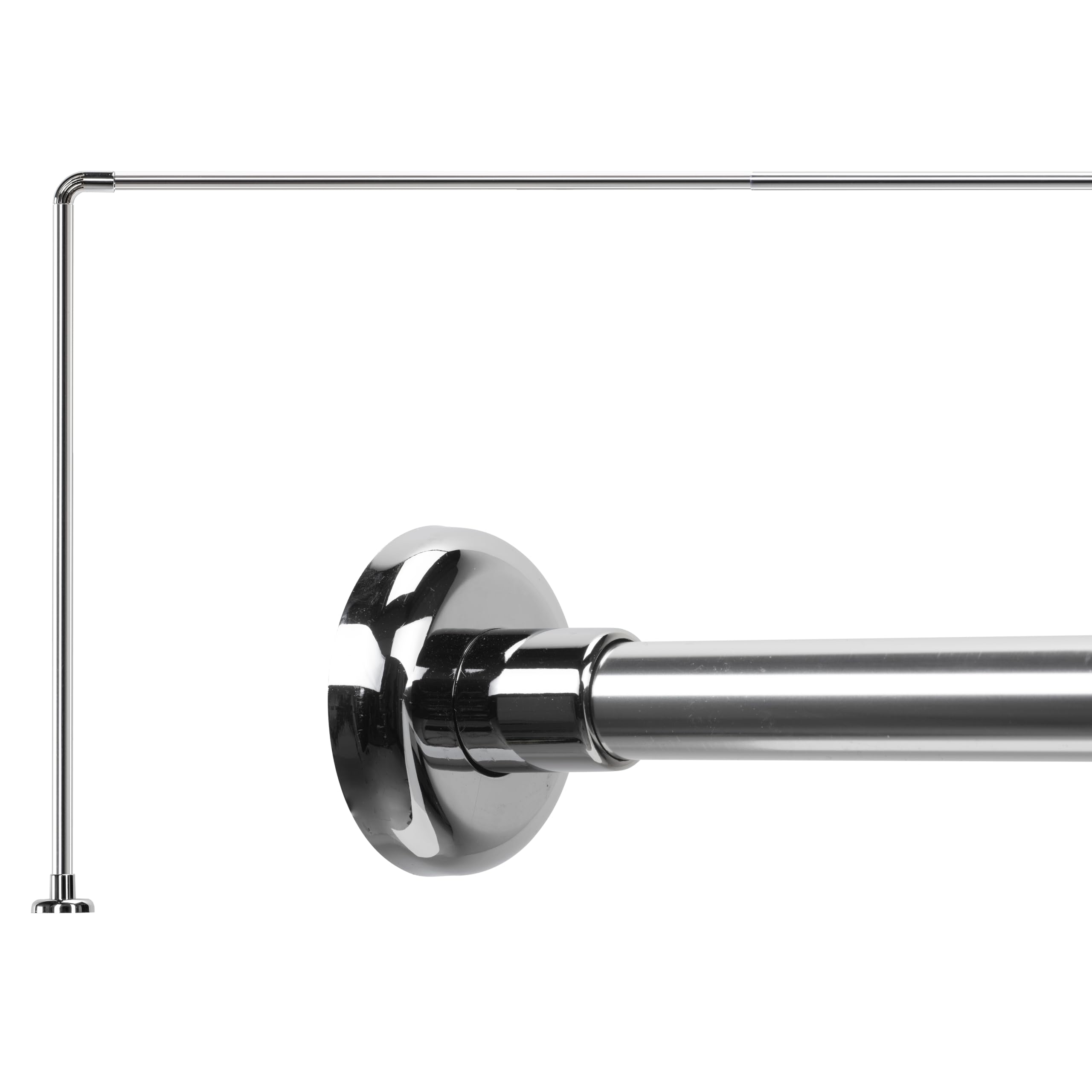 Croydex L Shaped Telescopic Shower Curtain Pole - Adjustable Shower Curtain Rail 1400mm-2600mm, Silver Finish, Aluminium, L Shaped Rod for Corner Installations