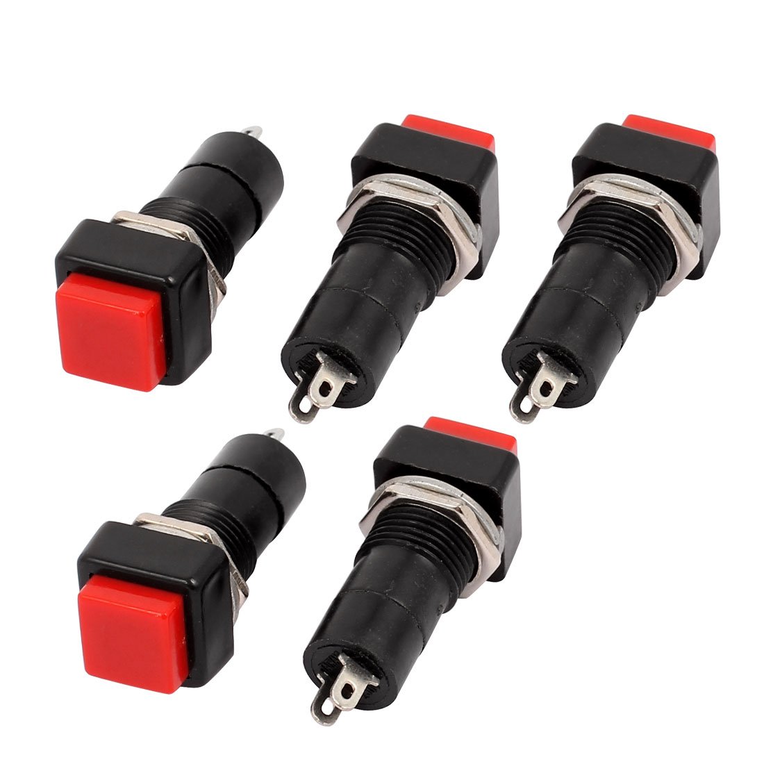 sourcing map 5 Pcs Red Momentary Square Push Button Switch NO SPST AC 250V 3A