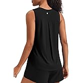 PINSPARK Women's Workout Tank Tops Back Pleat Loose Fit Sleeveless Yoga Athletic Shirts Soft UPF 50+ Cooling Running Gym Tops
