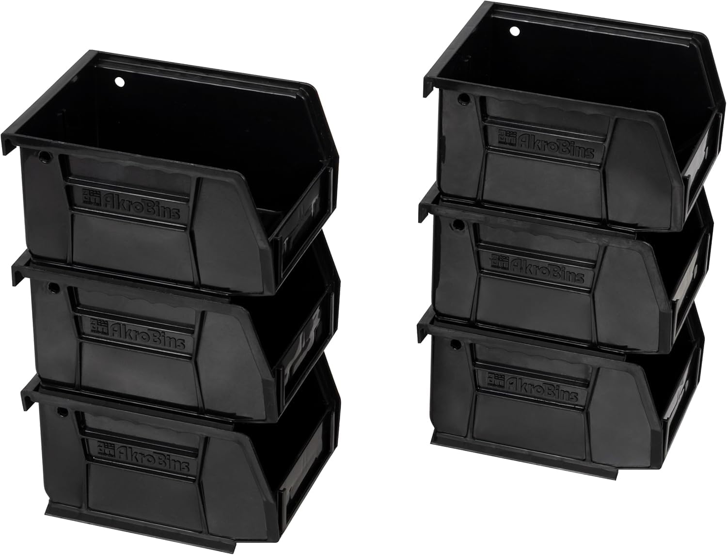 Photo 1 of Akro-Mils 30210 AkroBins Plastic Storage Bins, Space-Saving Stackable Bins for Garage, Pantry, Craft Organization, 5" x 4" x 3", Black, 6-Pack