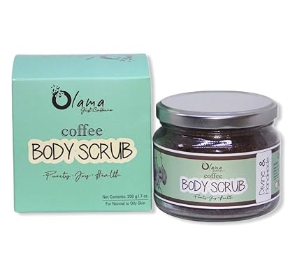 Olama Divine & Handmade | Body Coffee Scrub | For all type Skin | Enriched with Brown Sugar, Coconut oil | Anti-oxidize and Exfoliate Skin | Paraben Free/SLS free | For Women & Men 200 Grm
