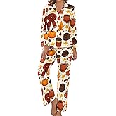 Huryilo Fall Watercolor Pumpkin Womens Pajamas Coffee Latte 2 Piece Pajama Set for Women