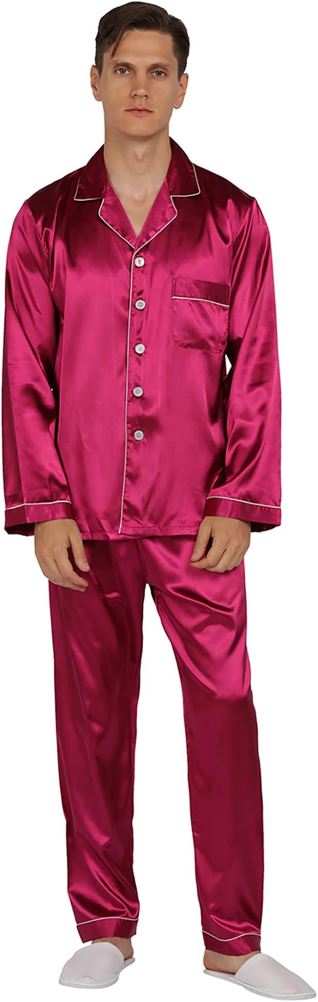 Mens Satin Pajamas Set Classic Sleepwear Loungewear