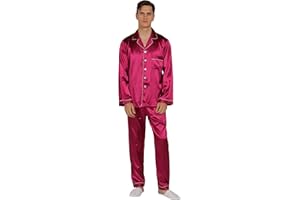 YIMANIE Mens Satin Pajamas Set Classic Short Sleeved and Long Pants Sleepwear Loungewear