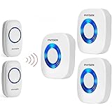 Physen Model CW Waterproof Wireless Doorbell kit with 2 Buttons and 3 Plugin Receivers,1000 feet Long Range,4 Volume Levels and 52 Melodies Chimes,No Battery Required for Receiver