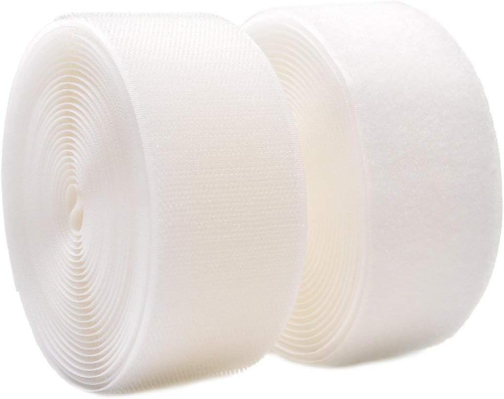 Arlent 50mm(2") Width 5 Meters Sew-On Hook and Loop Fastener Tape Nylon Strips Fabric Non-Adhesive Back (White)