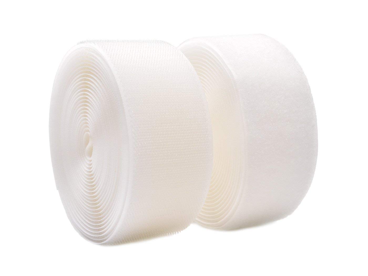 Arlent 50mm(2") Width 5 Meters Sew-On Hook and Loop Fastener Tape Nylon Strips Fabric Non-Adhesive Back (White)