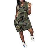 Cheroma Camouflage Dress for Women V Neck Tank Mini Sundress with Pockets