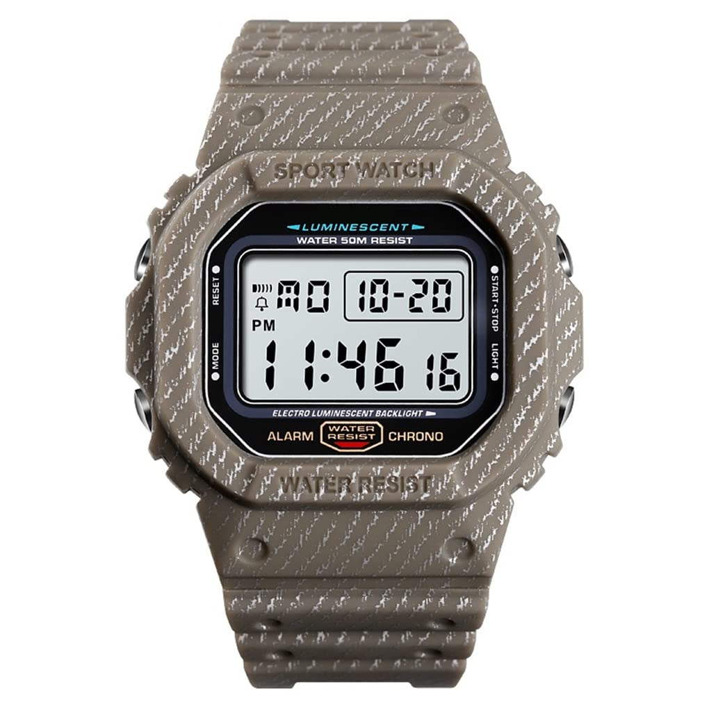 FeiWen Sport Watch for Men Boy Waterproof 50M Water Resistant LED Electronic Backlight Outdoor Military Digital Watches Large Plastic Case with Rubber Band (Yellow)