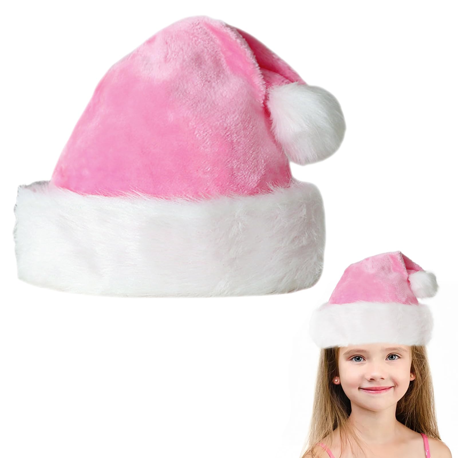 Pink Santa Hat Christmas Hats for Kids and Adults,Unisex Classic Velvet Comfort Extra Xmas Holiday Hat,Thicken Luxury Santa Hats Plush Christmas Santa Claus Hats for Christmas New Year Party Supplies
