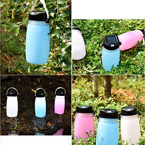 Rechargeable Camping Light Bottle Light - Solar Portable Light LED Solar Bottle Light - Foldable Outdoor Silicone Water Bottle Waterproof LED Light with USB Cable Camping Hiking Bedside (Pink) - Thumbnail 4