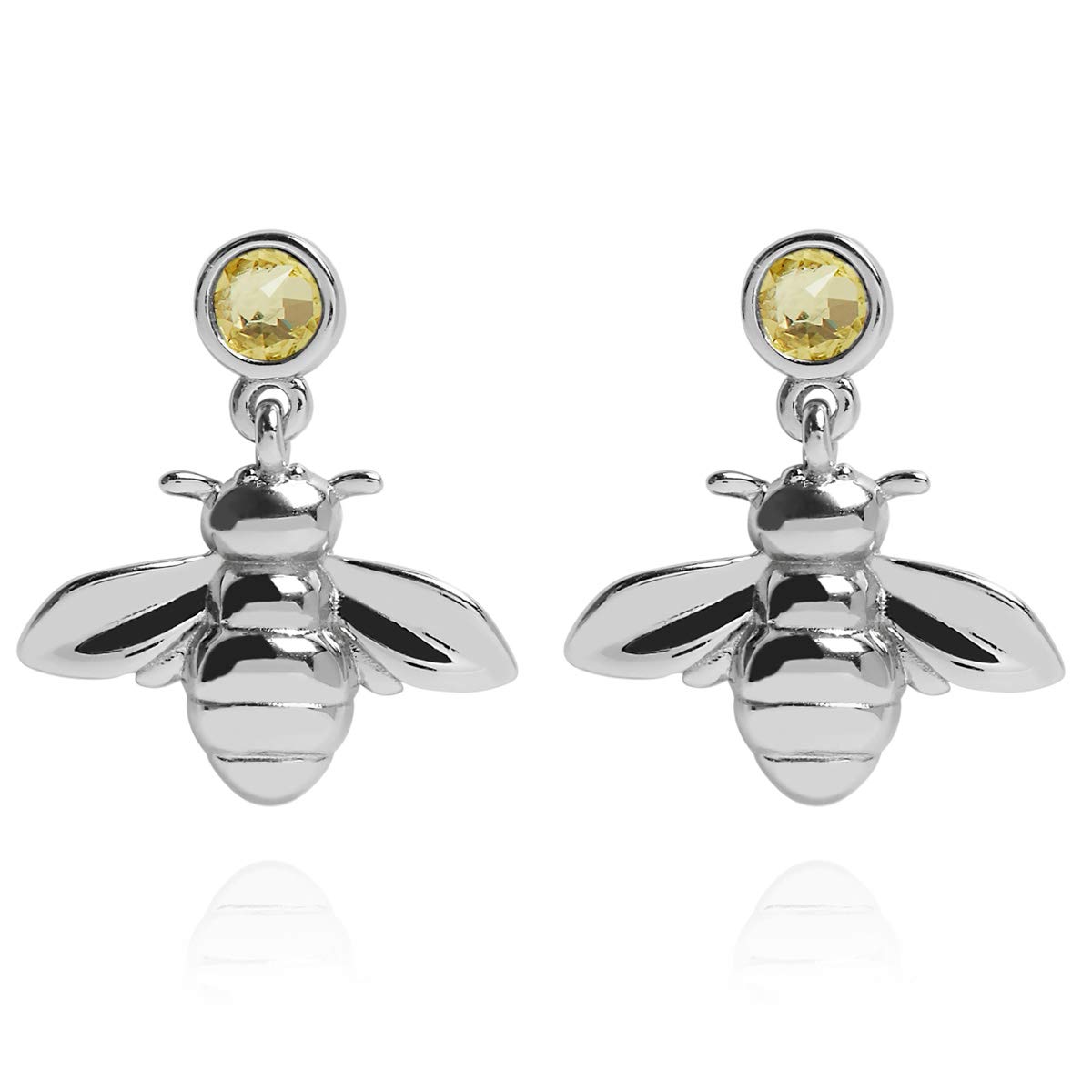 Annie Oak Womens 925 Silver Bee and Crystal Drop Earrings
