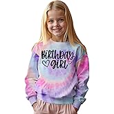 BOUTIKOME Birthday Sweatshirts Girls Toddler Kid Tie Dye Long Sleeve Shirt B-day Outfits Gifts Party Pullover Fall Tops 3-10Y
