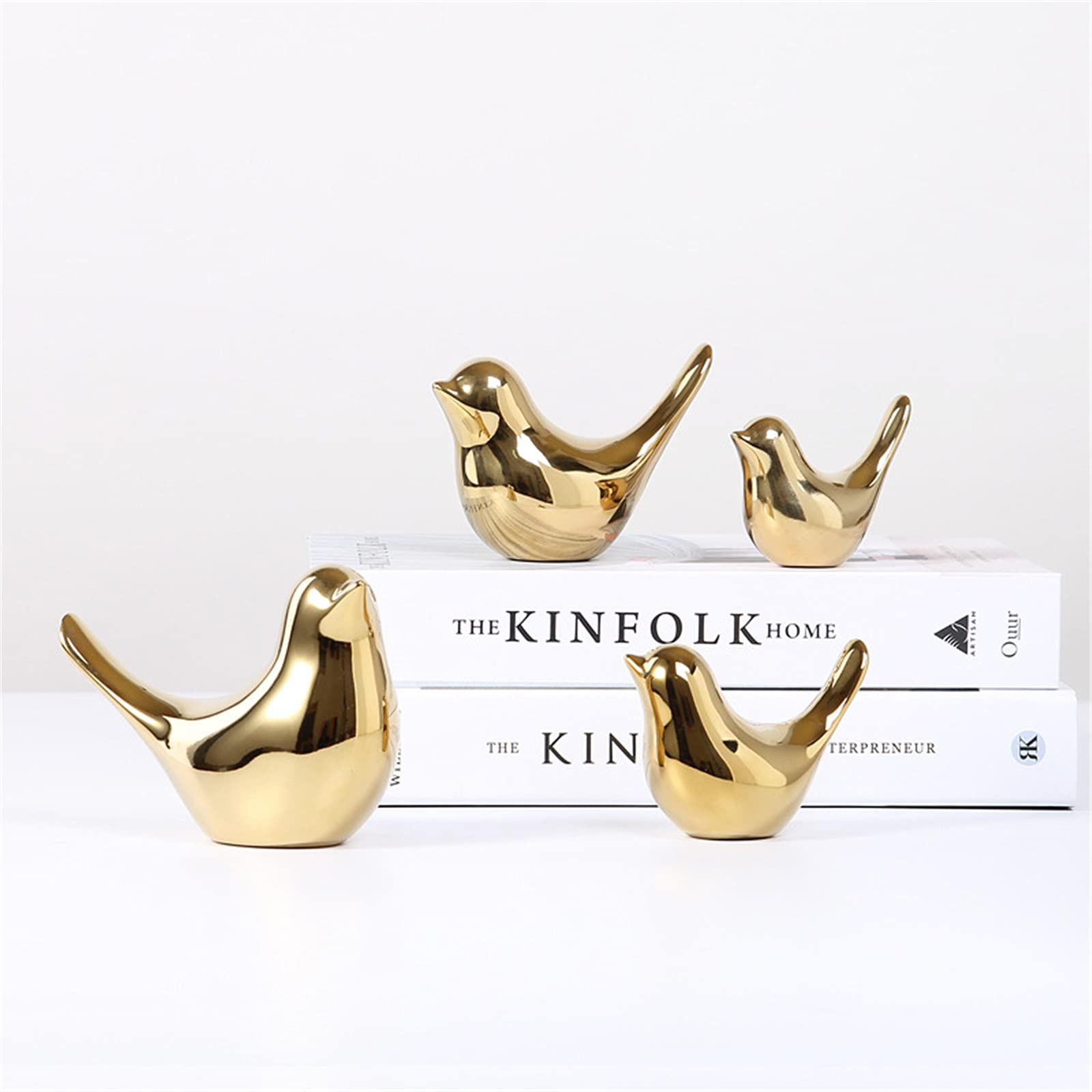 Juanxian 4Pcs/Set Golden Ceramic Bird Ornaments Small Animal Statue Modern Desktop Decoration Crafts Cute Sculptures Figurine W4542