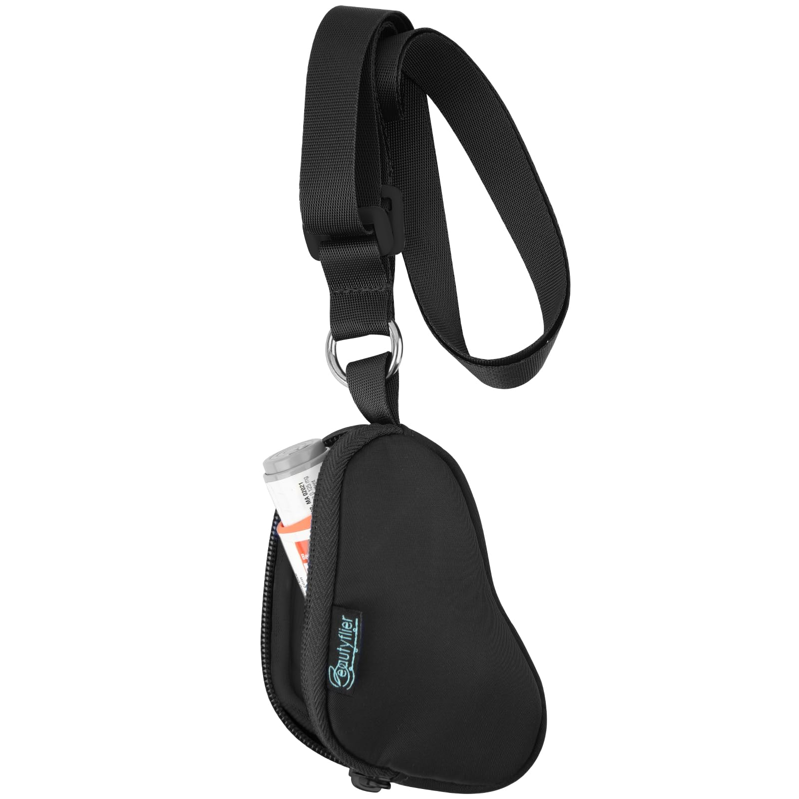 Beautyflier Asthma Inhaler Case Lanyard Holder Keychain Travel Handy Mini Bag for Adults and Kids, Does Not Include Inhaler (Black)