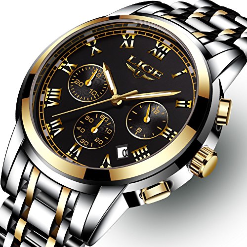 Watches for Men,LIGE Luxury Brand Stainless Steel Analog Quartz Watch Waterproof Sports Gents Watches Fashion Casual Business Wrist Watch