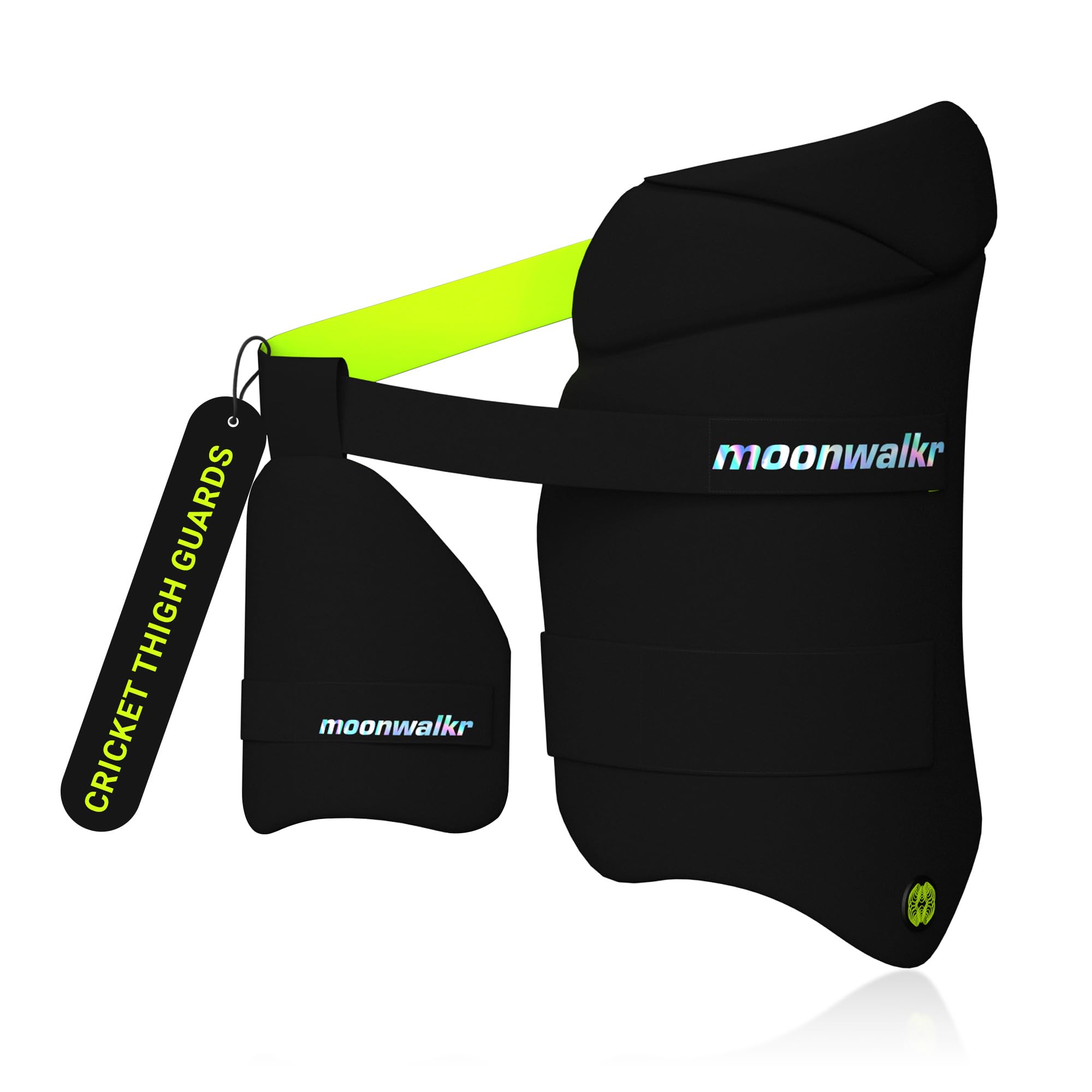Photo 1 of moonwalkr Cricket Thigh Guards 2.0 Lightweight Cricket Guard & Equipment Unisex Thigh Pads for Batter's Height (6'3"-6'6") Safeguarding Both Your Outer and Inner Thighs Black (X-Large, Right Hand).