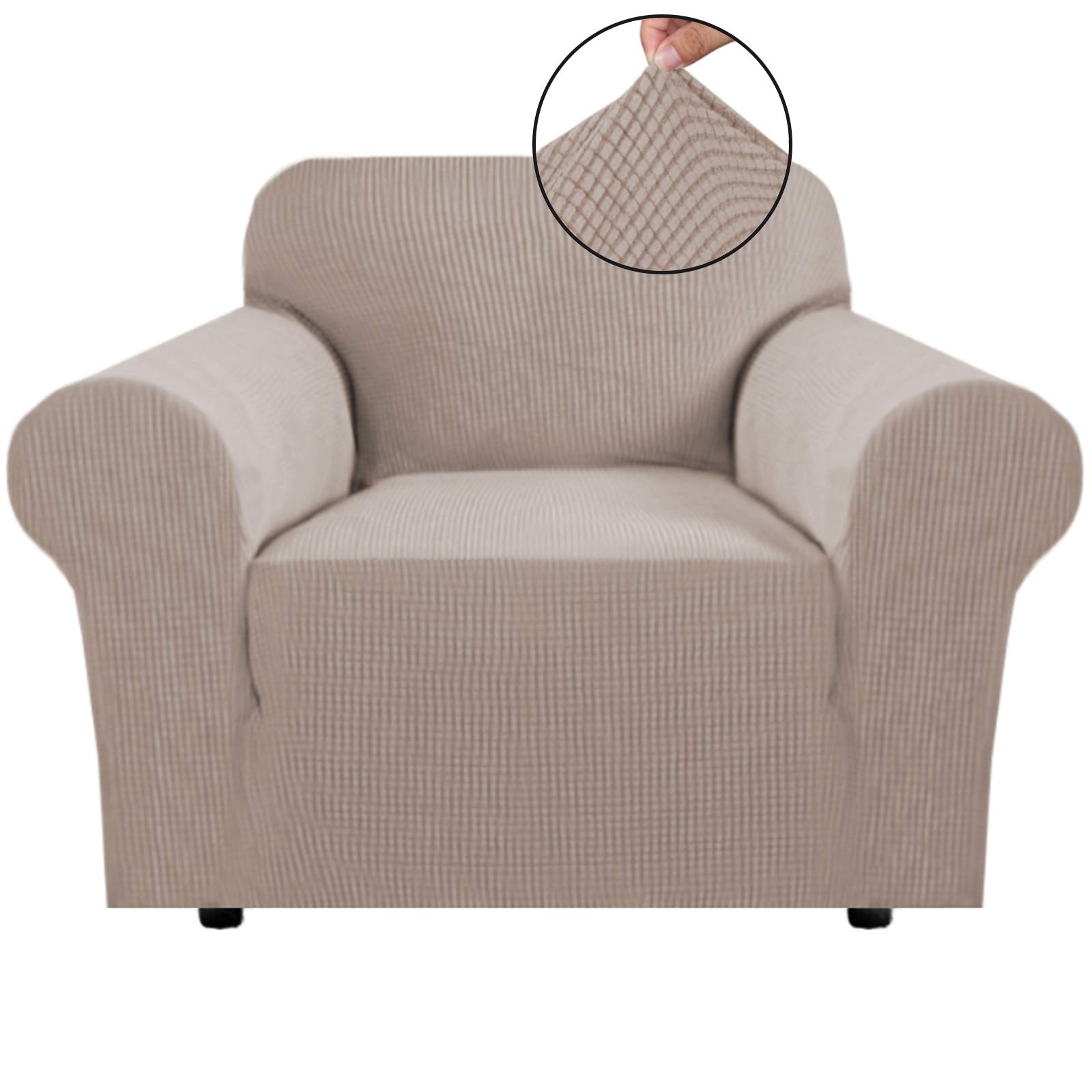 BellaHills Super Stretch Sofa Covers Couch Covers Sofa Slipcovers Furniture Protector for Sofas/Kids/Pets | Form Fitted Jacquard with Elastic Bottom, Thick Soft Non Slip (1 Seater，Sand)