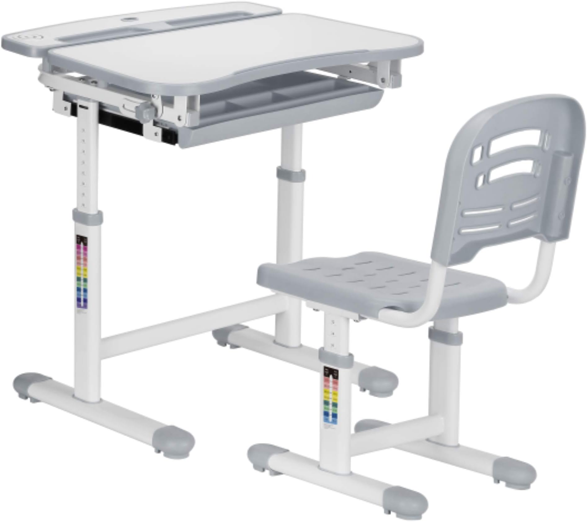 KIDOMATE Kids Height Adjustable Study Table with Auto Height Lock and Tiltable Desk - Maintains Posture & Comfort - Grey with 1 Year Warranty and Lifetime Product Support