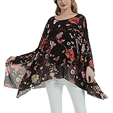 Wiiiwish Women's Loose Solid Long Batwing Sheer Chiffon Caftan Wrap Poncho Tunic Top Topper