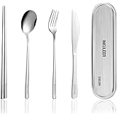 INKULEER Travel Cutlery Set - 18/8 Stainless Steel Reusable Utensils with Metal Case, Portable Silverware for Camping, Office, Travel & Outdoor Dining
