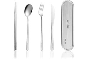 INKULEER Travel Cutlery Set - 18/8 Stainless Steel Reusable Utensils with Metal Case, Portable Silverware for Camping, Office, Travel & Outdoor Dining