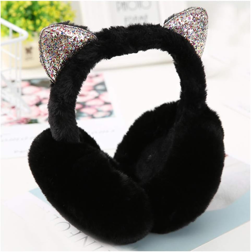 Wansan Winter Ear Muffs Foldable Adjustable Plush Cat Ear Shape Ear Warmer Soft Ear Protection