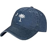 South Carolina Palmetto Trees Cowpoke Hat Adjustable Classic Vintage Distressed Denim Baseball Cap for Men Women Black