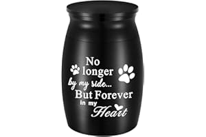 XIUDA 2.8 inches Mini Pet Memorial Small Urns for Dog and Cat Ashes, Stainless Steel Cremation Urn, Pet Paw Print Keepsake Urn for Ashes - No Longer by My Side Forever in My Heart