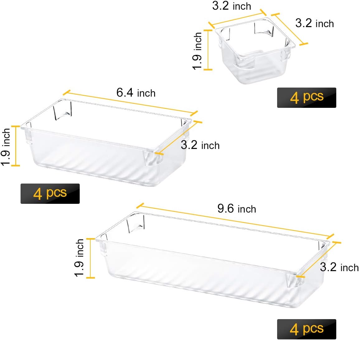 Kootek 12 Pcs Desk Drawer Organizer Trays 3-Size Bathroom Drawer Tray Plastic Storage Organizers Bins Customize Layout Dividers for Cosmetic Makeup Dresser Kitchen Flatware Cutlery Office Supplies: Home & Kitchen
