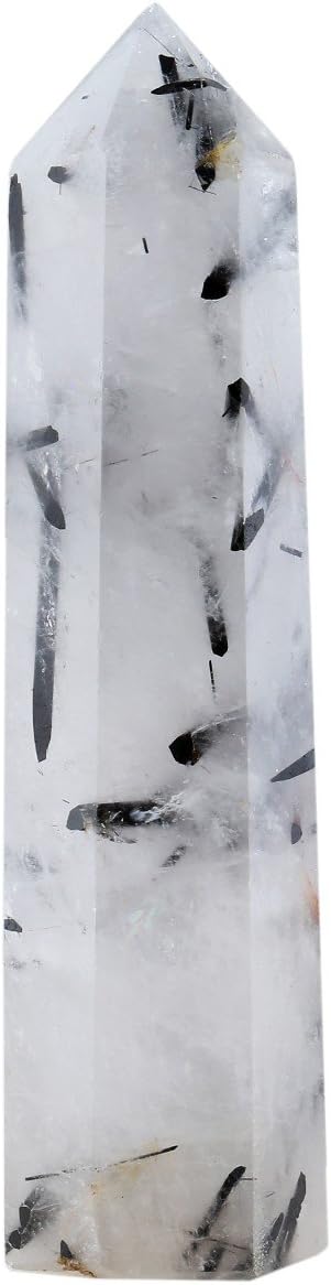 mookaitedecor Healing Crystals Point Wand Tumbled Faceted Prism Reiki Stone Meditation Decor,Natural Black Rutilated Quartz