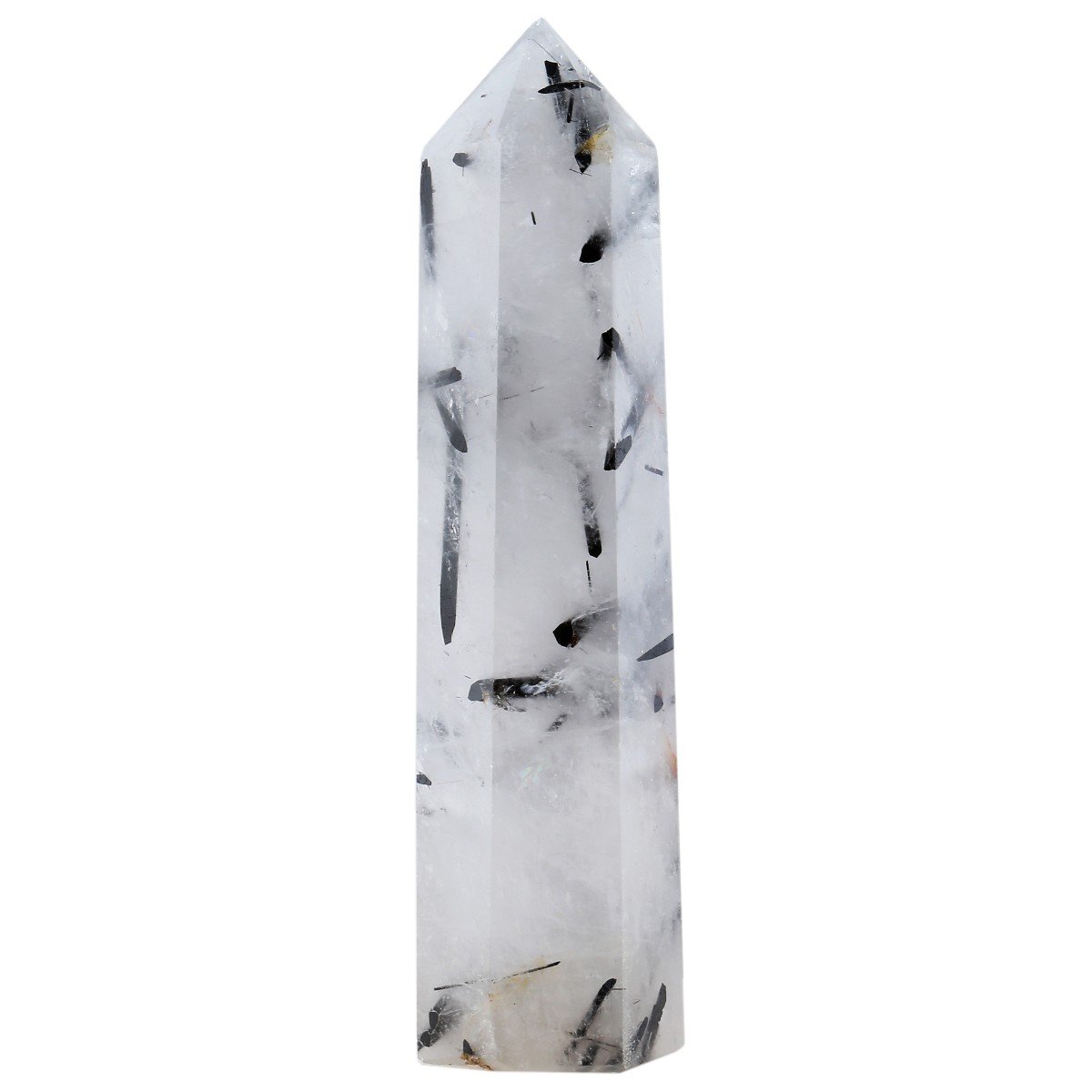 mookaitedecor Healing Crystals Point Wand Tumbled Faceted Prism Reiki Stone Meditation Decor,Natural Black Rutilated Quartz