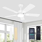 VOLISUN Ceiling Fan with Light, 42 inch Flush Mount Ceiling Fan with Lights and Remote, Dimmable LED Fan Light, Low Profile Ceiling Fan, White Modern Ceiling Fan for Bedroom, Indoor/Outdoor