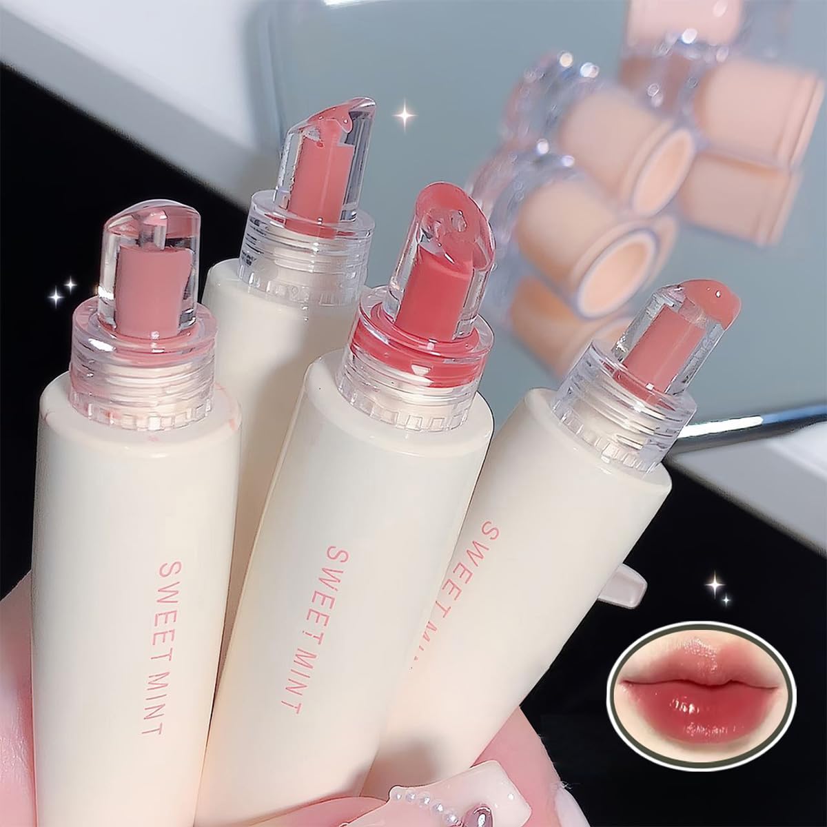 Baorder 4 Pcs Hydrating Jelly Lip Gloss,Long Lasting Waterproof Non-Stick Cup Lip Glaze Set,Moisturizing Tinted Lip Balm,Mirror Liquid Lipsticks Brighten Plumping Lipstick