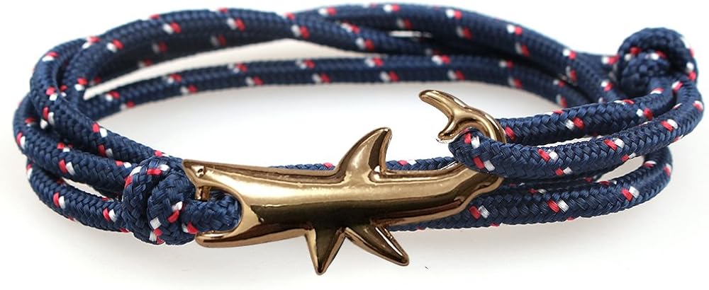CandyBrowser Happiness Jewelry Nylon Rope Sailing Vikings Wrap Bracelet with Silver Color Nautical Shark Alloy Clasp 30 Inches