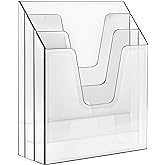 Acrimet Vertical Triple File Folder Holder Organizer Sorter, Clear | Open Top Design, 3 staggered Compartments, Wall-Mountable or Desktop, Plastic
