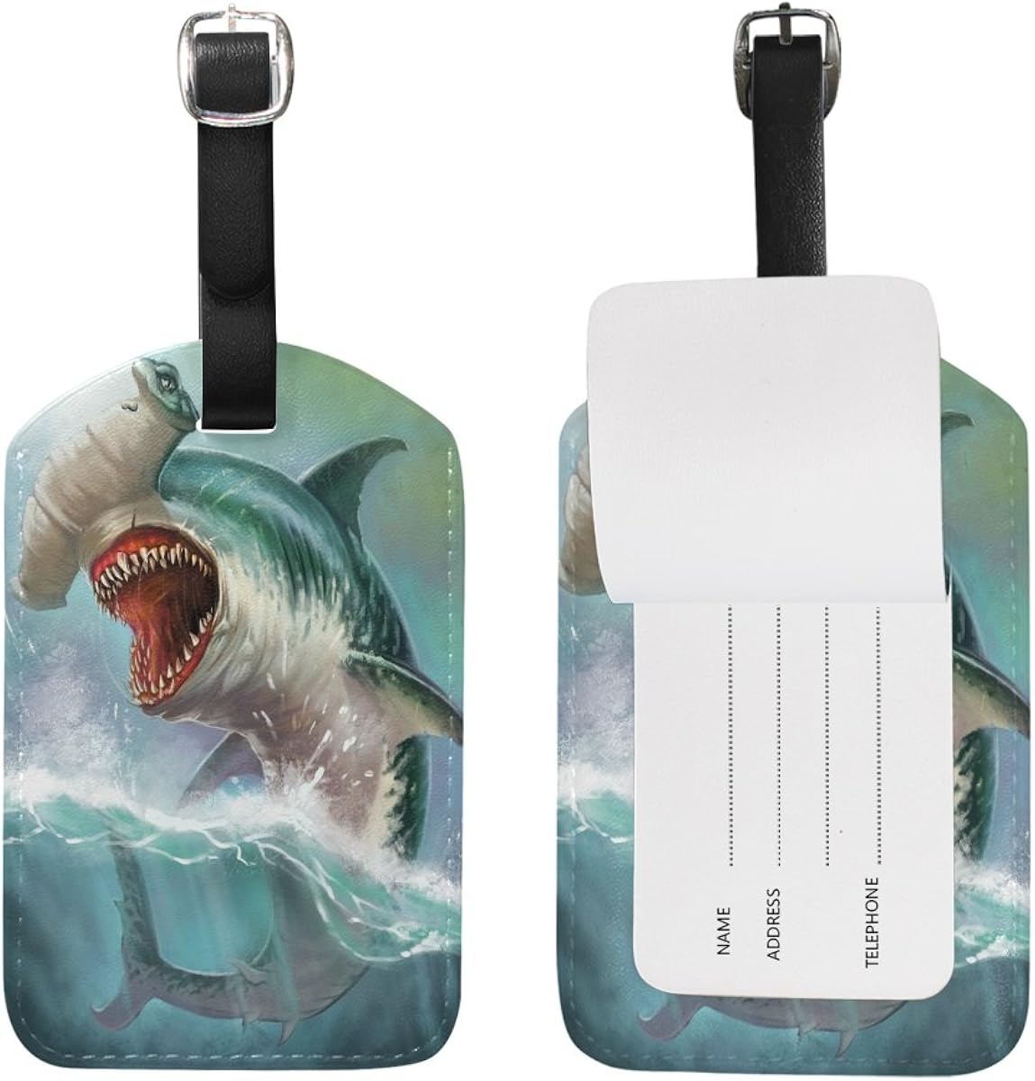 Luggage Tag Abstract Underwater Hammerhead Shark Travel Tag Name Card Holder for Baggage Suitcase Bag 1 Piece