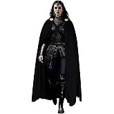L'VOW Medieval Black Cape Viking Cape Renaissance Cloak with Brooches for Women Men Halloween Cosplay